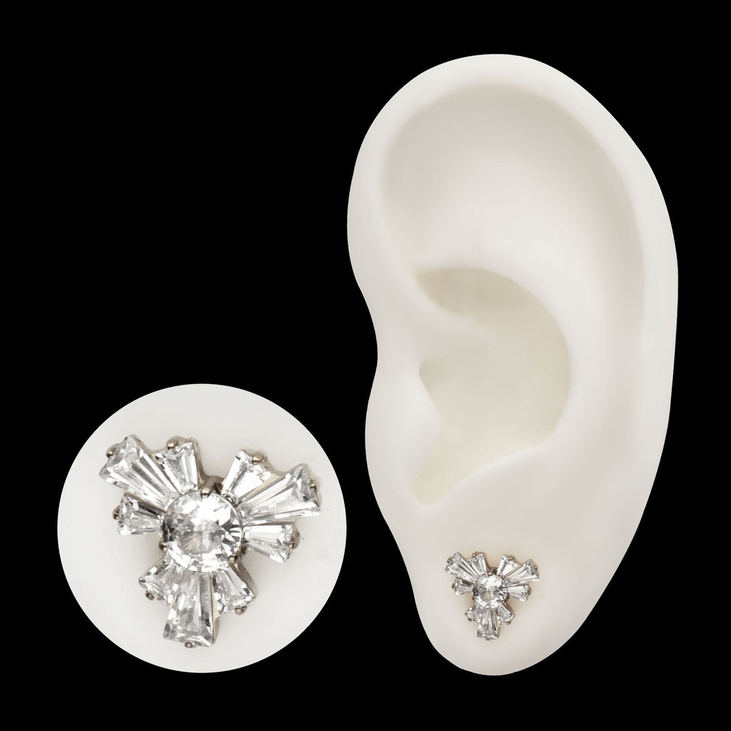 Round & Baguette Cluster Gem Radiant Beam Threadless Earring / Nosering – Titanium