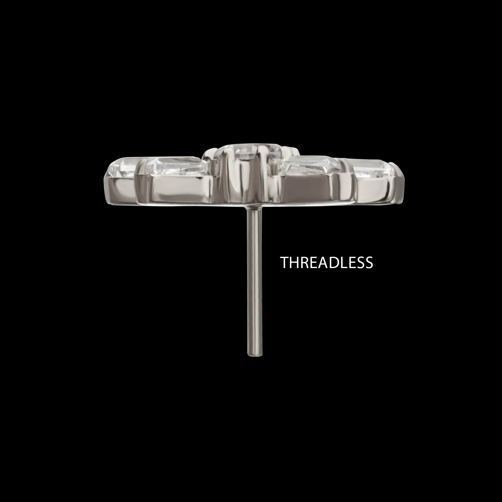 Round & Baguette Cluster Gem Sunray Threadless Earring / Nosering – Titanium