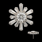 Round & Baguette Cluster Gem Sunburst Threadless Earring / Nosering – Titanium
