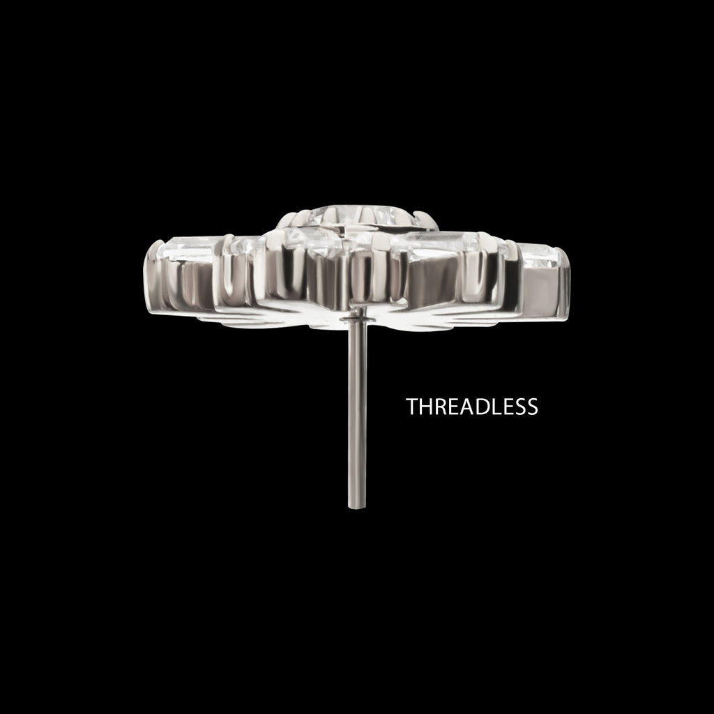 Round & Baguette Cluster Gem Sunburst Threadless Earring / Nosering – Titanium