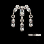 3-Cluster Baguette Prong-Set Gem with Dangle Gem Threadless Earring / Nosering – Titanium