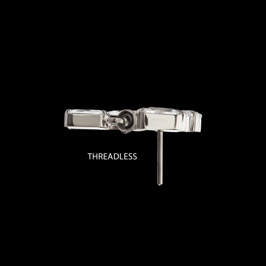3-Cluster Baguette Prong-Set Gem with Dangle Gem Threadless Earring / Nosering – Titanium