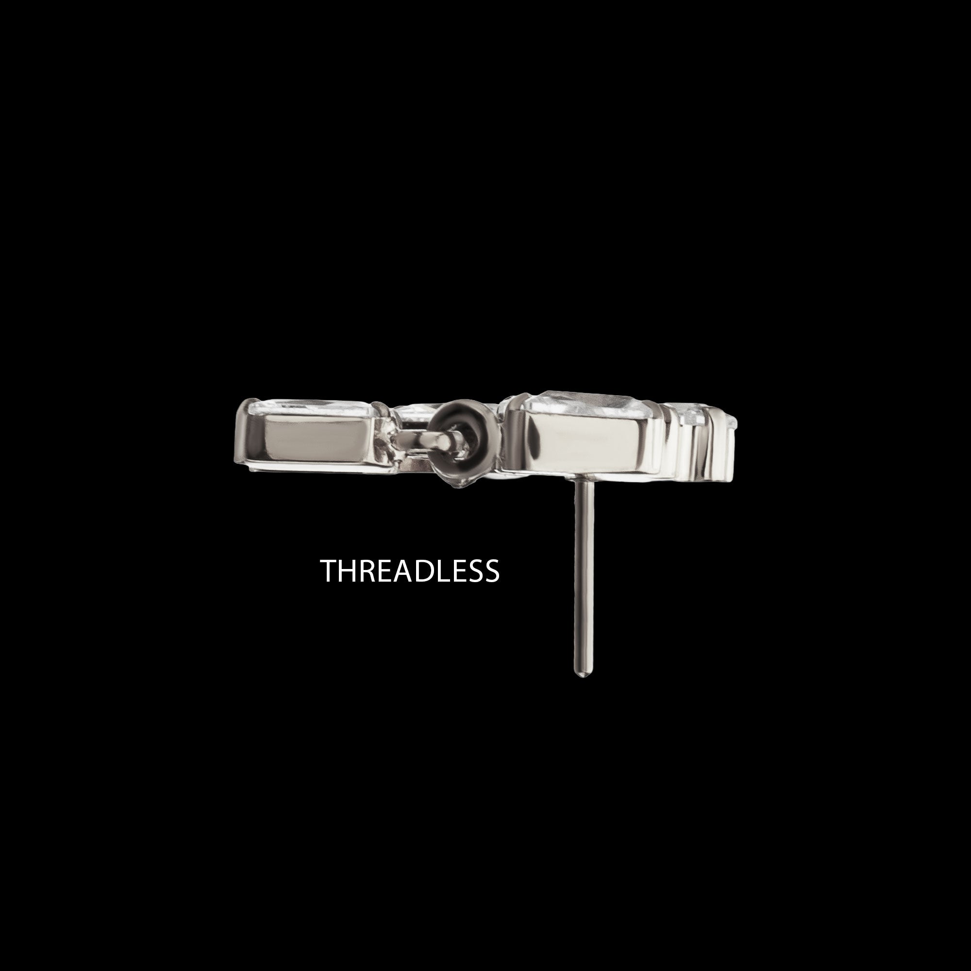 3-Cluster Baguette Prong-Set Gem with Dangle Gem Threadless Earring / Nosering – Titanium