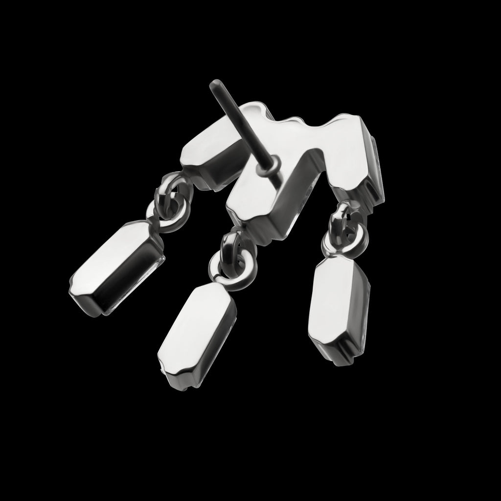 3-Cluster Baguette Prong-Set Gem with Dangle Gem Threadless Earring / Nosering – Titanium