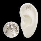 3-Cluster Baguette Prong-Set Gem with Dangle Gem Threadless Earring / Nosering – Titanium