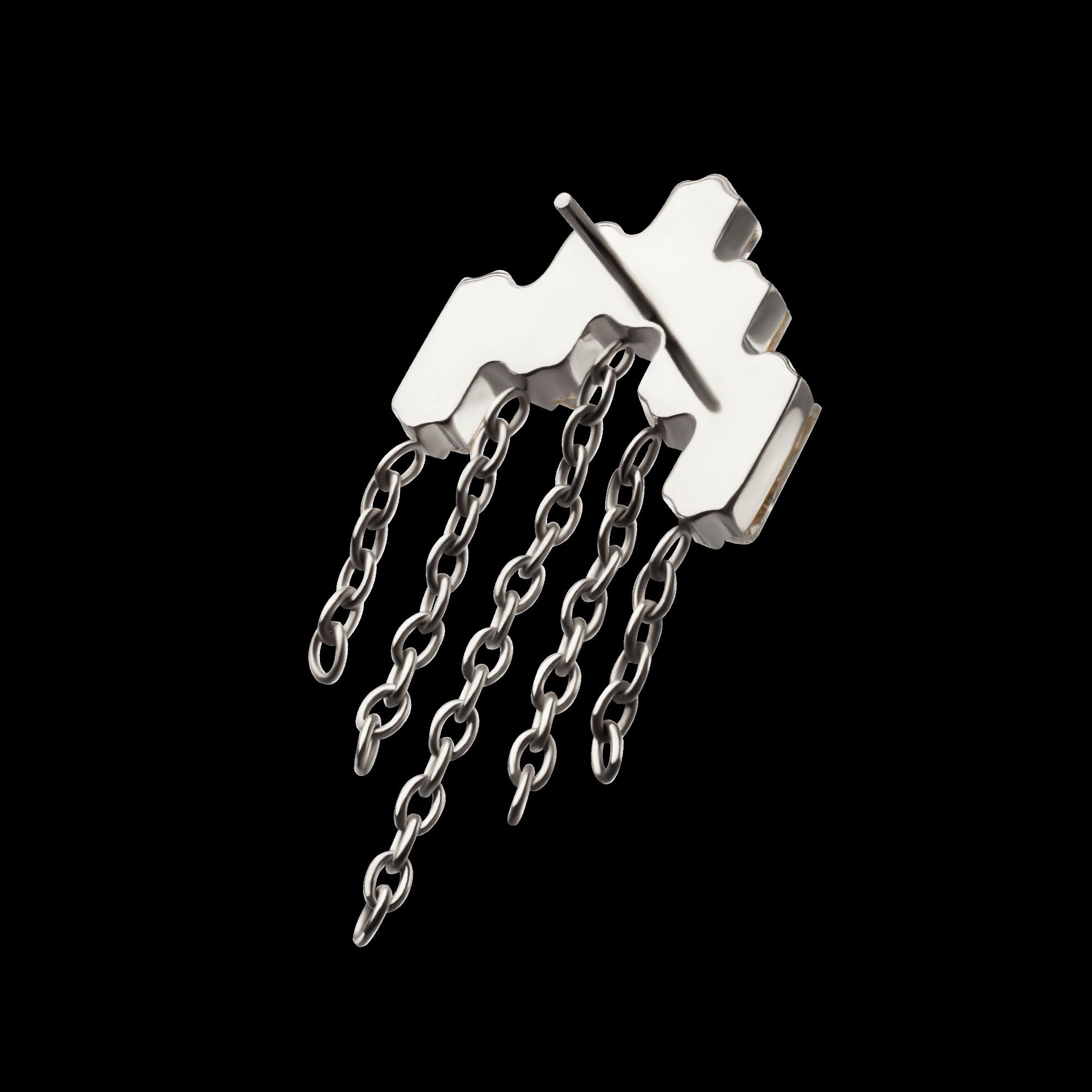 5-Cluster Baguette Prong-Set Gem with Chain Dangle Threadless Earring / Nosering – Titanium