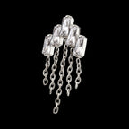 5-Cluster Baguette Prong-Set Gem with Chain Dangle Threadless Earring / Nosering – Titanium