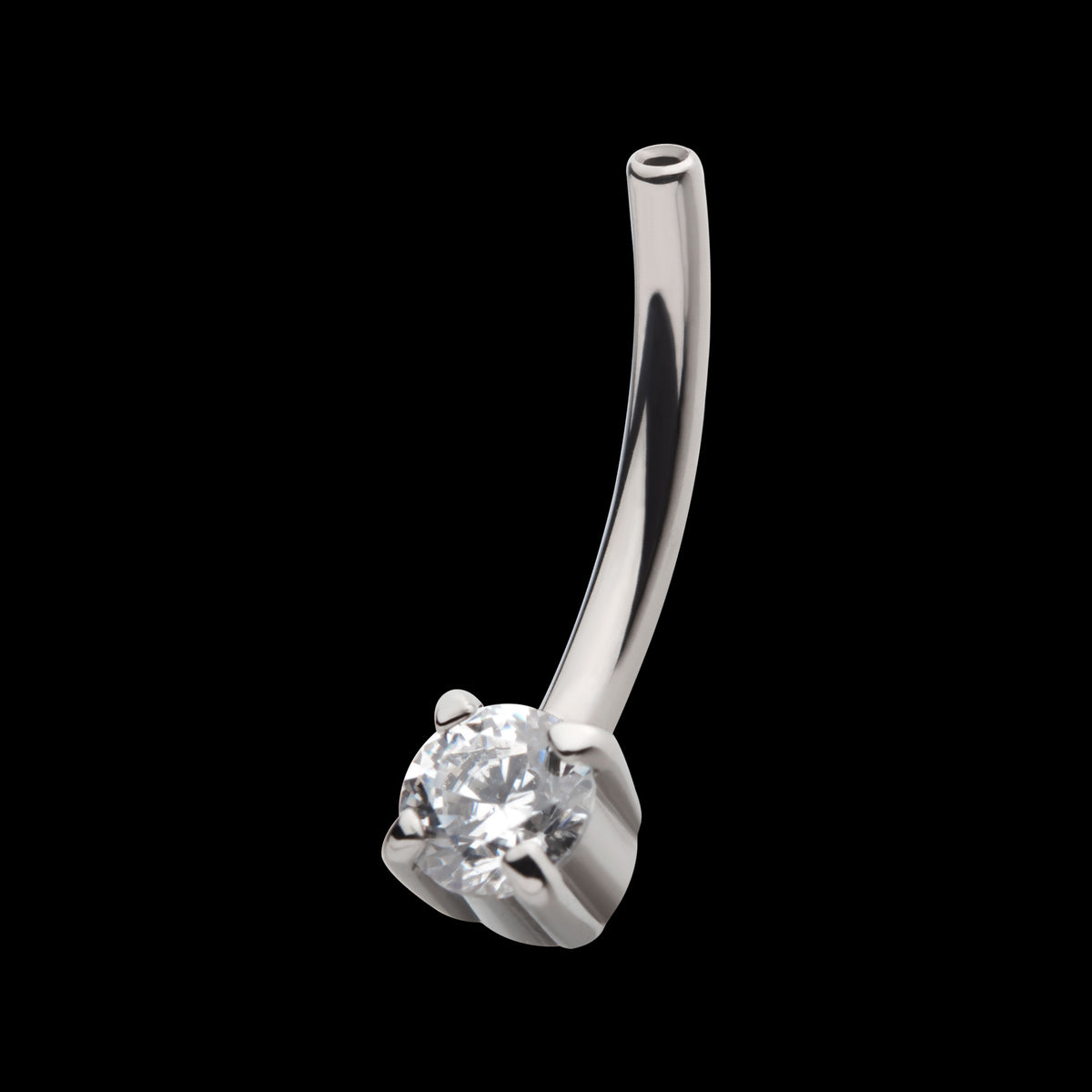 Fixed Bottom Prong-Set Gem Curved Barbell Earring / Nosering – Titanium