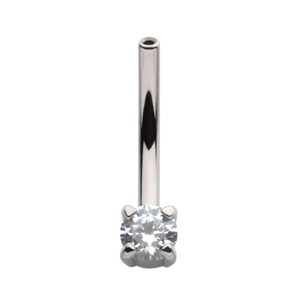 Fixed Bottom Prong-Set Gem Curved Barbell Earring / Nosering – Titanium