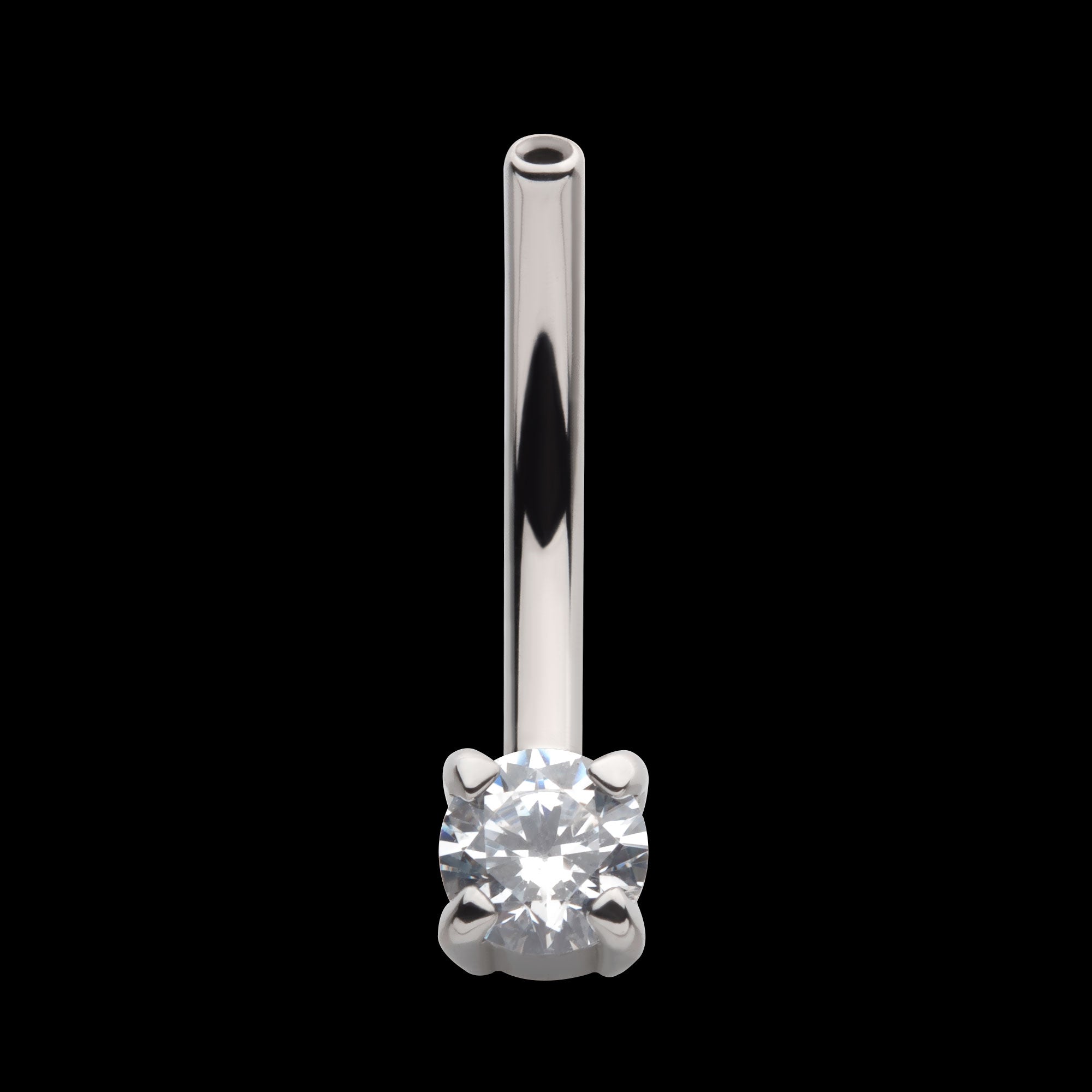 Fixed Bottom Prong-Set Gem Curved Barbell Earring / Nosering – Titanium