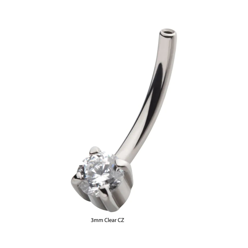 Fixed Bottom Prong-Set Gem Curved Barbell Earring / Nosering – Titanium