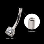 Fixed Bottom Prong-Set Gem Curved Barbell Earring / Nosering – Titanium