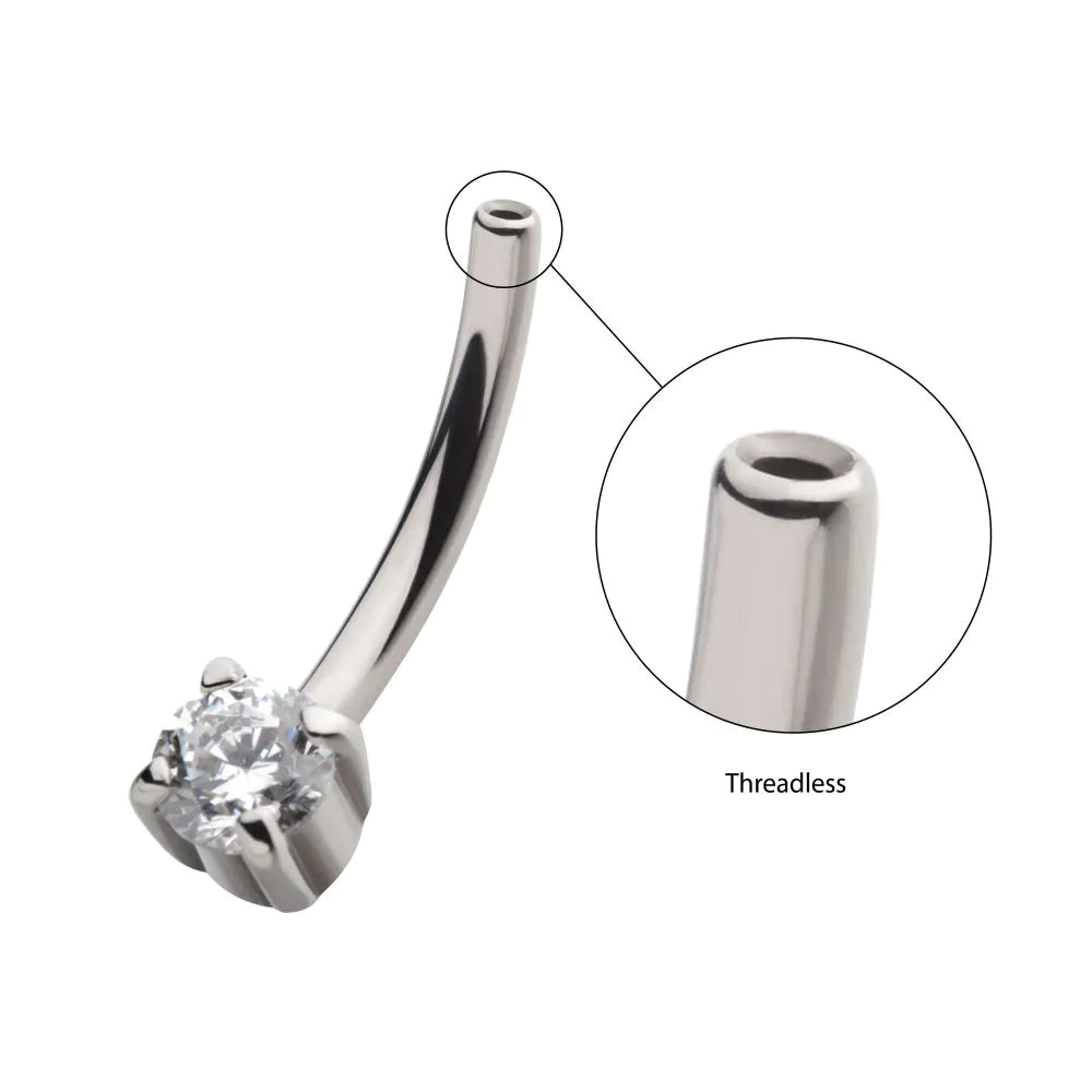 Fixed Bottom Prong-Set Gem Curved Barbell Earring / Nosering – Titanium