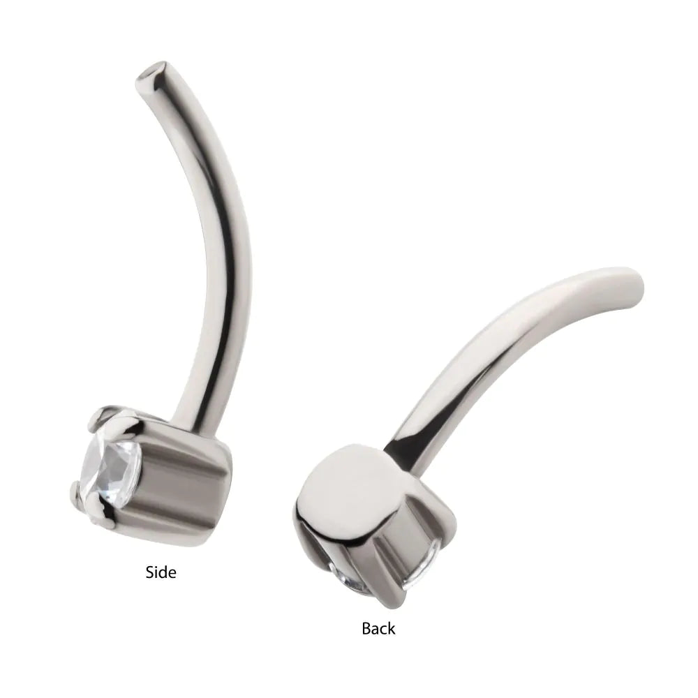 Fixed Bottom Prong-Set Gem Curved Barbell Earring / Nosering – Titanium