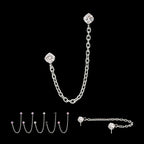 Double Prong Set Gem with Rolo Chain Dangle Flatback Stud Earring / Nosering - Gem in Titanium