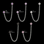 Double Prong Set Gem with Rolo Chain Dangle Flatback Stud Earring / Nosering - Gem in Titanium