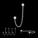 Double Bezel Set Gem with Rolo Chain Dangle Flatback Stud Earring / Nosering - Gem in Titanium