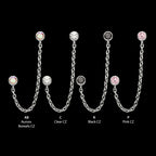 Double Bezel Set Gem with Rolo Chain Dangle Flatback Stud Earring / Nosering - Gem in Titanium