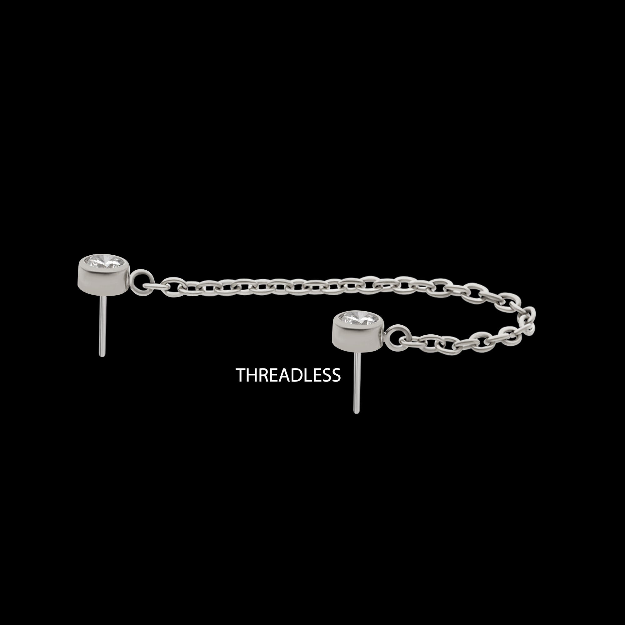 Double Bezel Set Gem with Rolo Chain Dangle Flatback Stud Earring / Nosering - Gem in Titanium