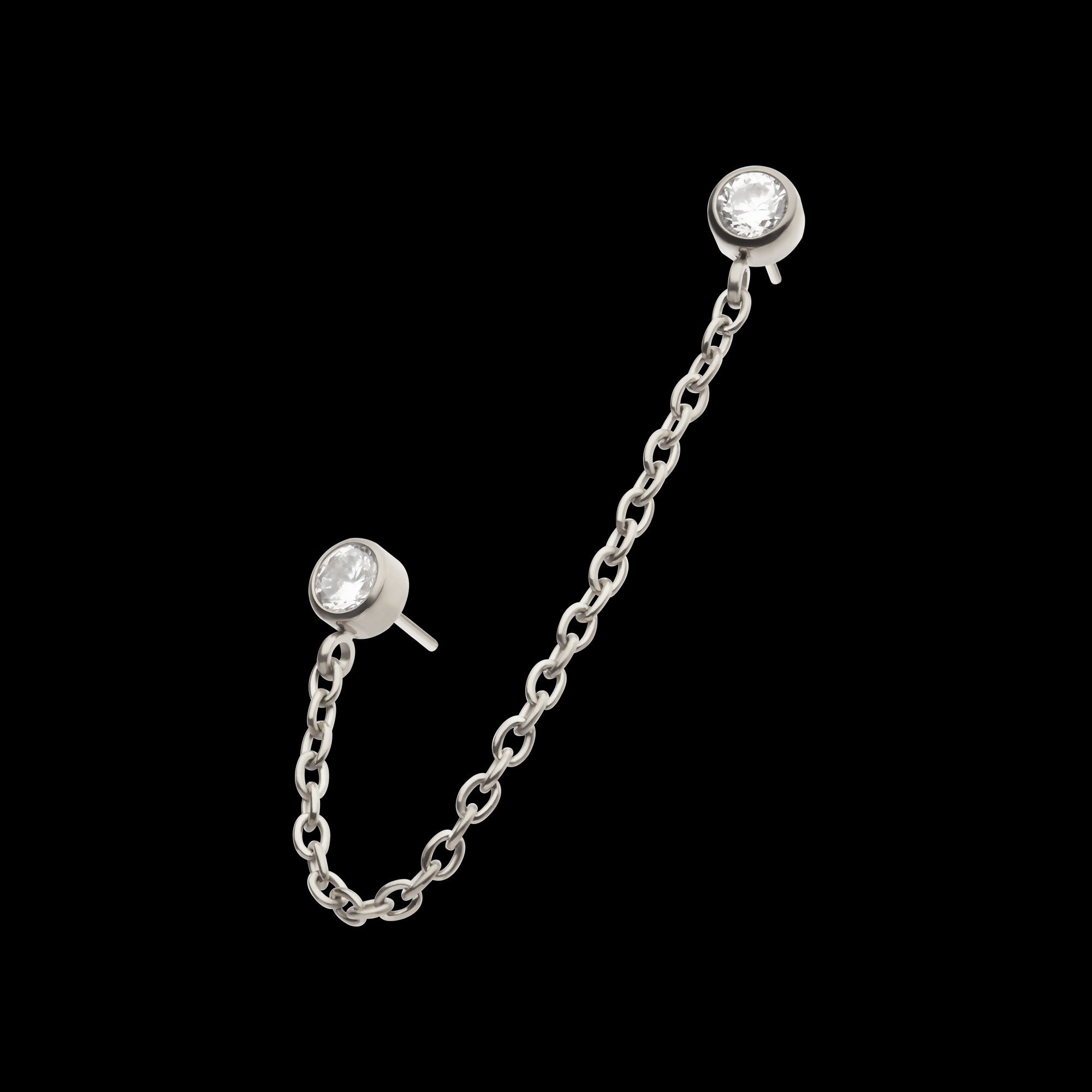Double Bezel Set Gem with Rolo Chain Dangle Flatback Stud Earring / Nosering - Gem in Titanium