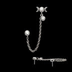 Triple Moon Phase & Duo Bezel Round CZ with Rolo Chain Dangle s Flatback Stud Earring / Nosering - CZ in Titanium
