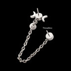 Triple Moon Phase & Duo Bezel Round CZ with Rolo Chain Dangle s Flatback Stud Earring / Nosering - CZ in Titanium