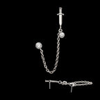 Dagger & Duo Bezel Round CZ with Rolo Chain Dangle s Flatback Stud Earring / Nosering - CZ in Titanium