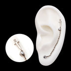 Dagger & Duo Bezel Round CZ with Rolo Chain Dangle s Flatback Stud Earring / Nosering - CZ in Titanium
