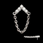 5-Cluster Round AAA CZ Chevron Shape with Dangle Chain Flatback Stud Earring / Nosering - AAA CZ in Titanium