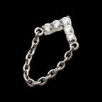 5-Cluster Round AAA CZ Chevron Shape with Dangle Chain Flatback Stud Earring / Nosering - AAA CZ in Titanium