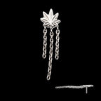 Pot Leaf with 3 Dangle Chains Flatback Stud Earring / Nosering - Titanium