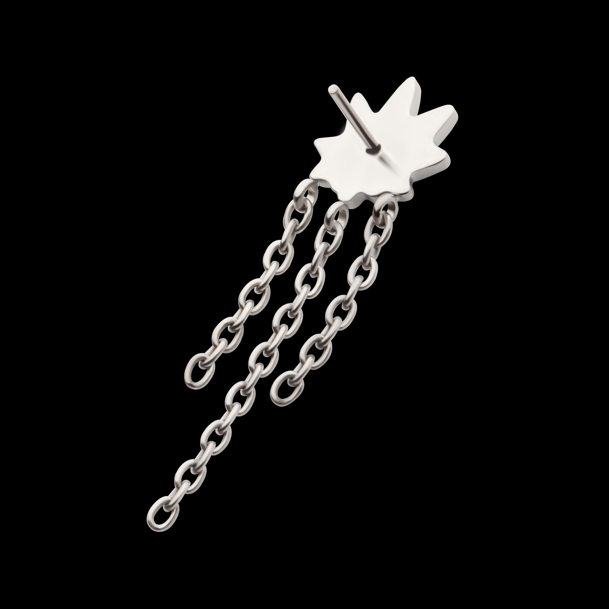 Pot Leaf with 3 Dangle Chains Flatback Stud Earring / Nosering - Titanium