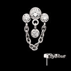3-Cluster Bezel Round CZ with Chain & Gem Dangles Flatback Stud Earring / Nosering - CZ in Titanium