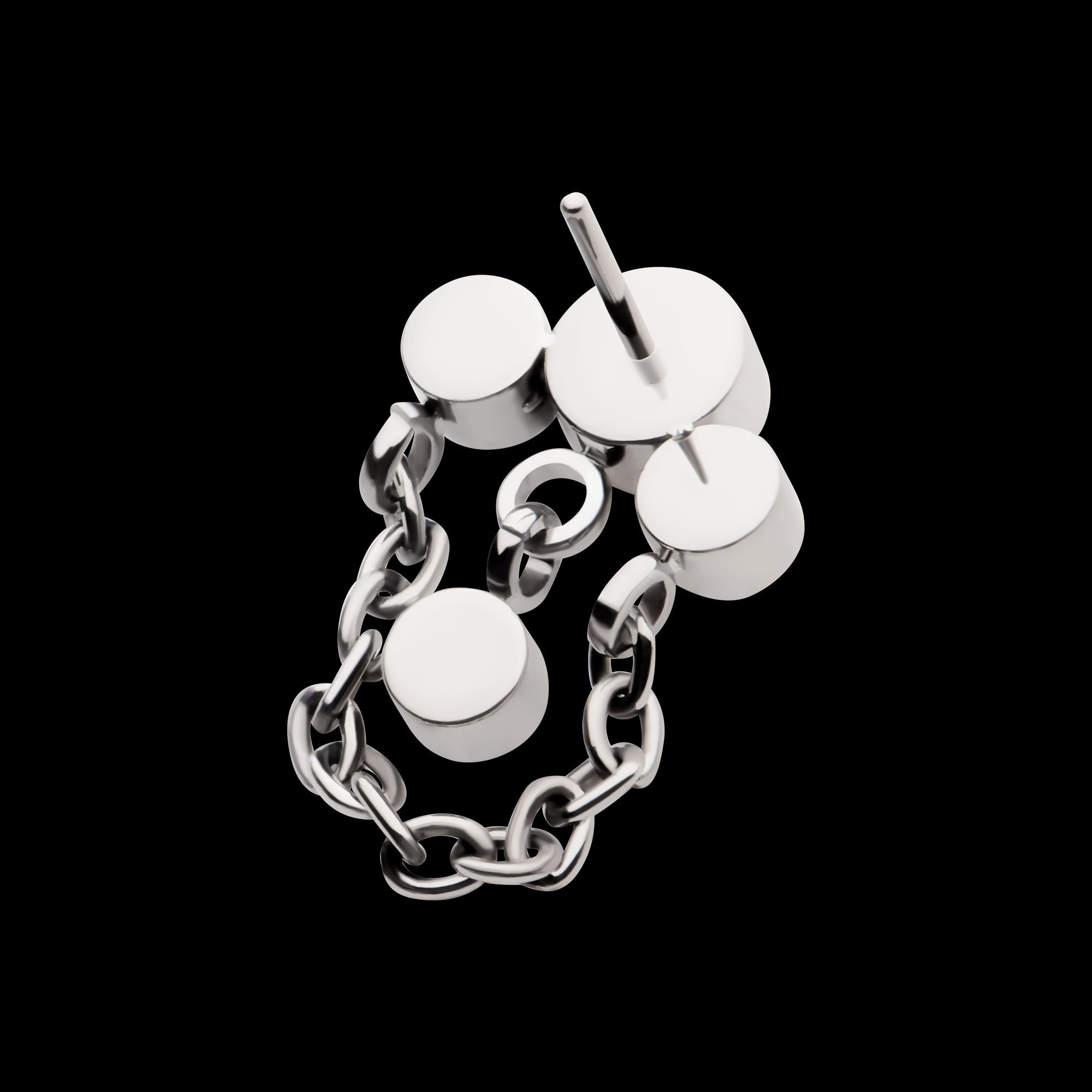 3-Cluster Bezel Round CZ with Chain & Gem Dangles Flatback Stud Earring / Nosering - CZ in Titanium