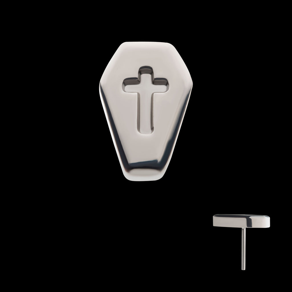 Engraved Cross Coffin Flatback Stud Earring / Nosering - Titanium