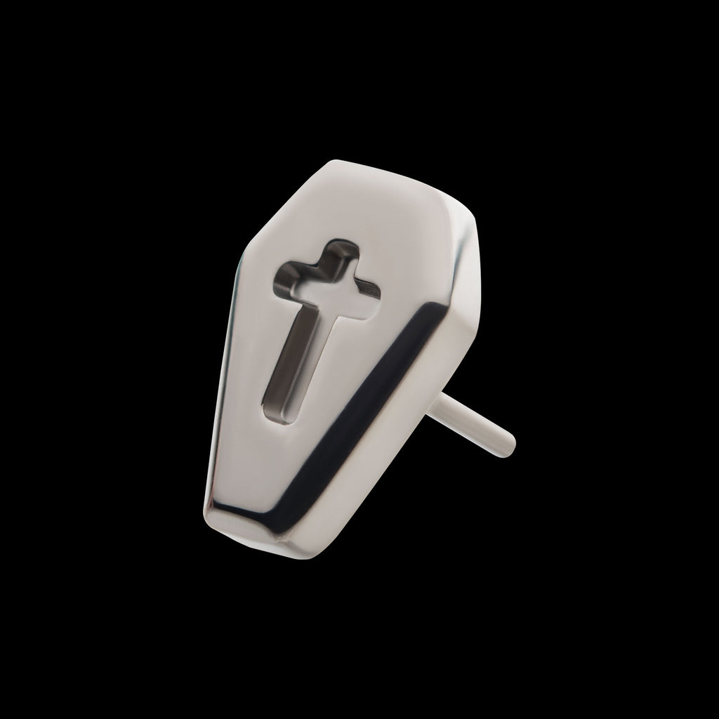 Engraved Cross Coffin Flatback Stud Earring / Nosering - Titanium