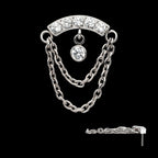 2-Tier Dangle Chain Clustered CZ Curved Bar with Bezel Round CZ Flatback Stud Earring / Nosering - CZ in Titanium