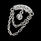 2-Tier Dangle Chain Clustered CZ Curved Bar with Bezel Round CZ Flatback Stud Earring / Nosering - CZ in Titanium