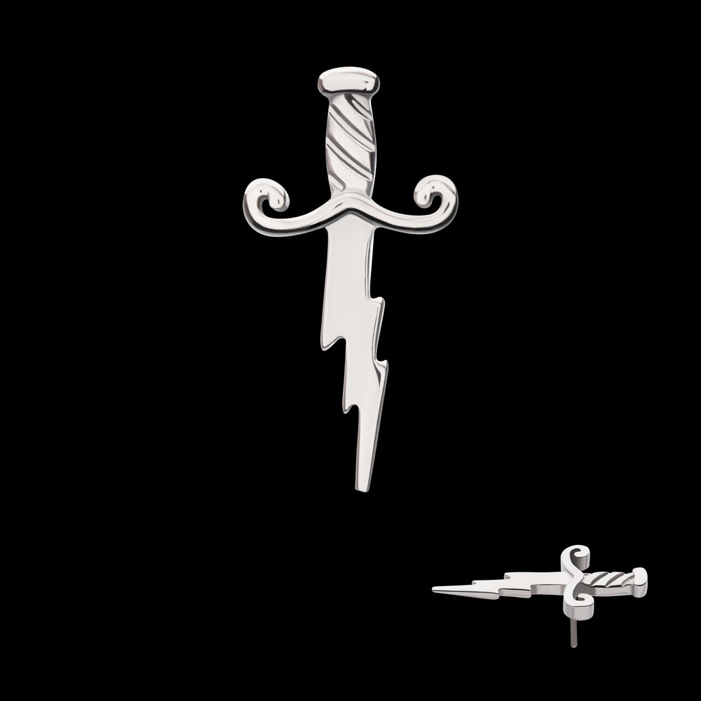 Dagger with Lightning Blade Flatback Stud Earring / Nosering - Titanium