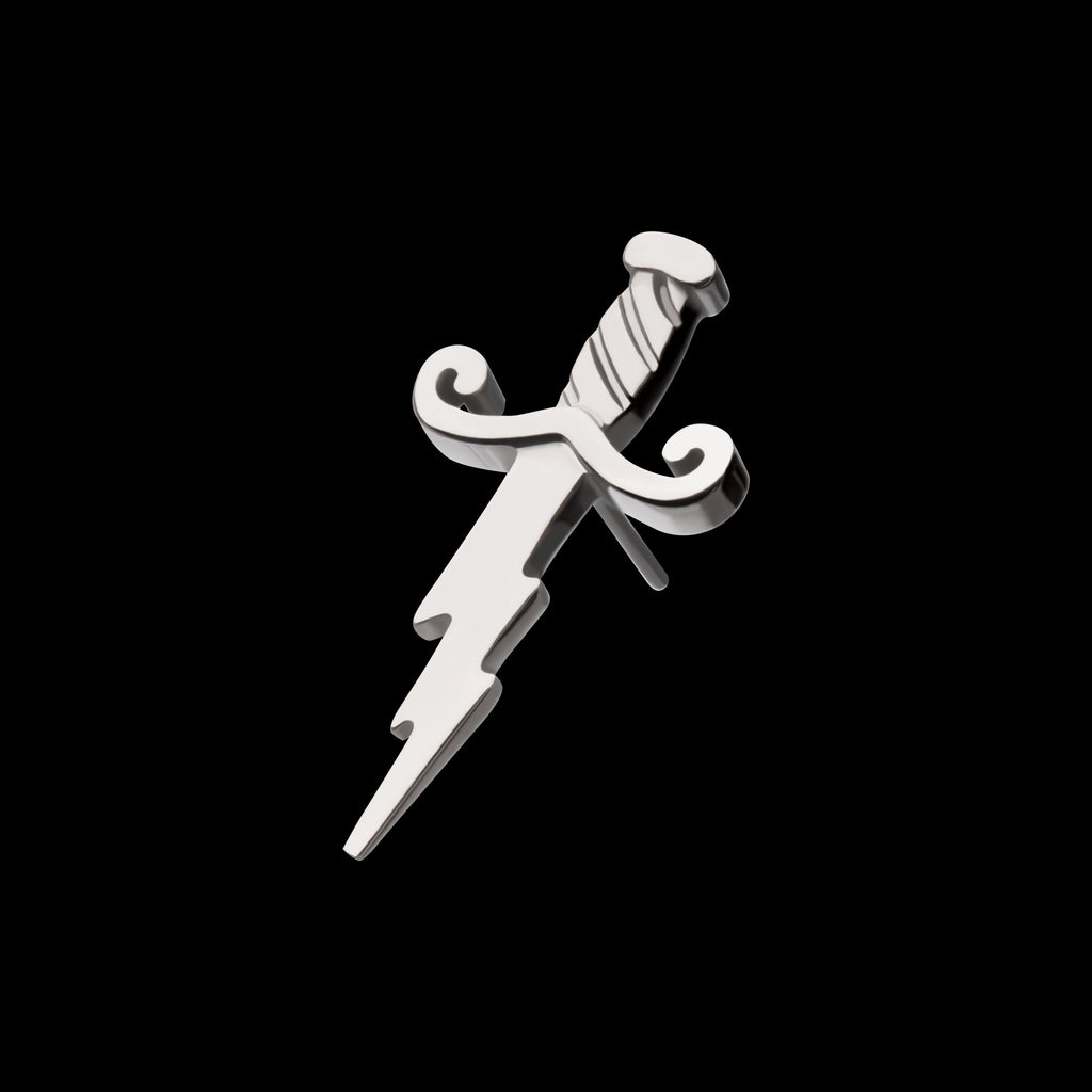 Dagger with Lightning Blade Flatback Stud Earring / Nosering - Titanium