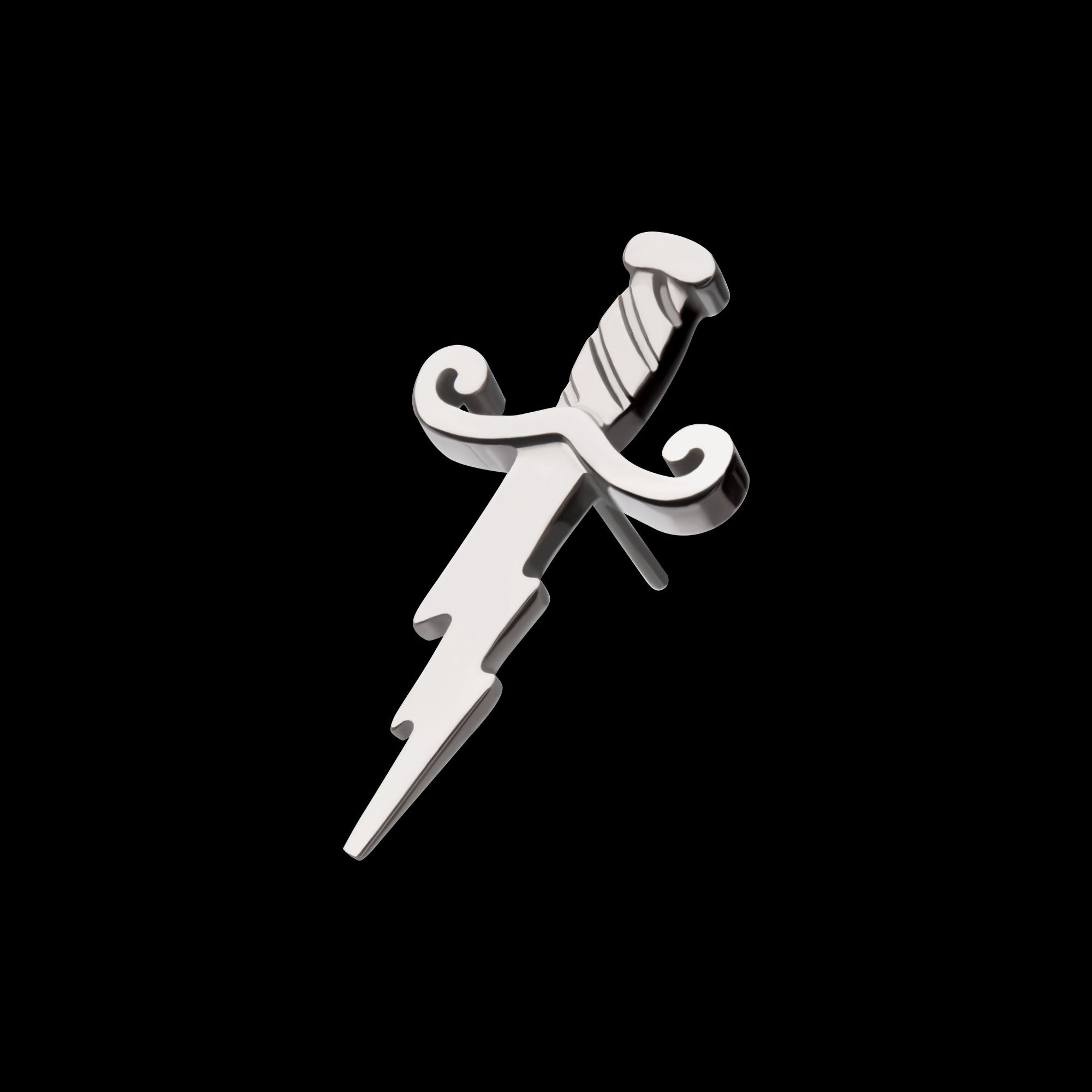 Dagger with Lightning Blade Flatback Stud Earring / Nosering - Titanium