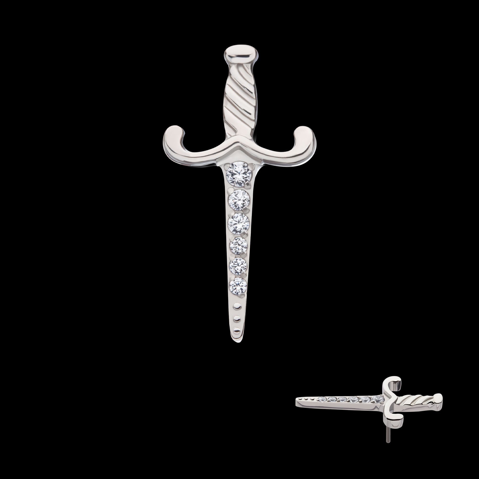 Dagger with 6-Gem Blade Flatback Stud Earring / Nosering - Gem in Titanium