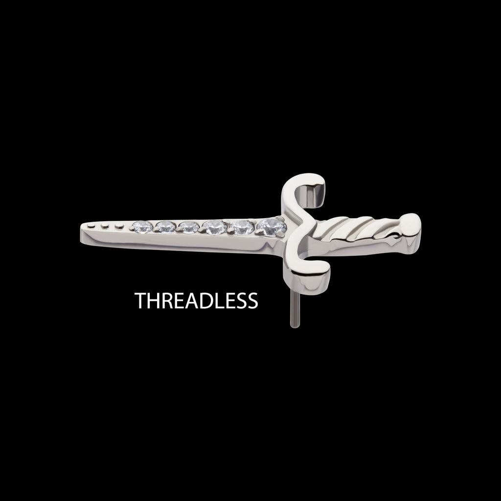 Dagger with 6-Gem Blade Flatback Stud Earring / Nosering - Gem in Titanium