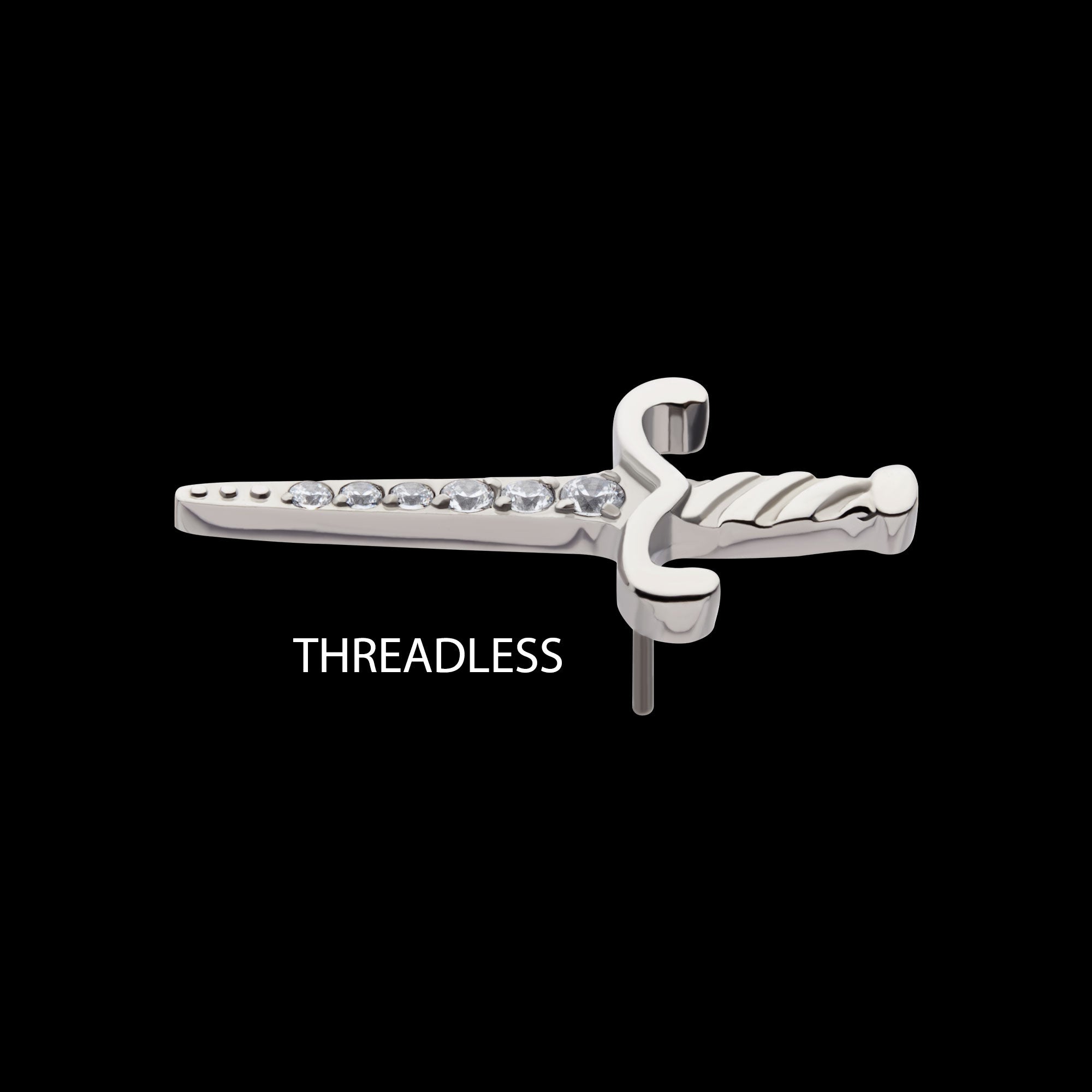 Dagger with 6-Gem Blade Flatback Stud Earring / Nosering - Gem in Titanium