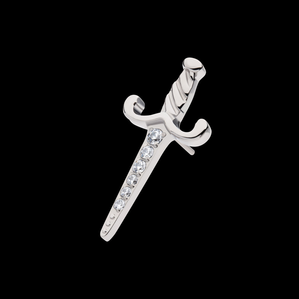 Dagger with 6-Gem Blade Flatback Stud Earring / Nosering - Gem in Titanium