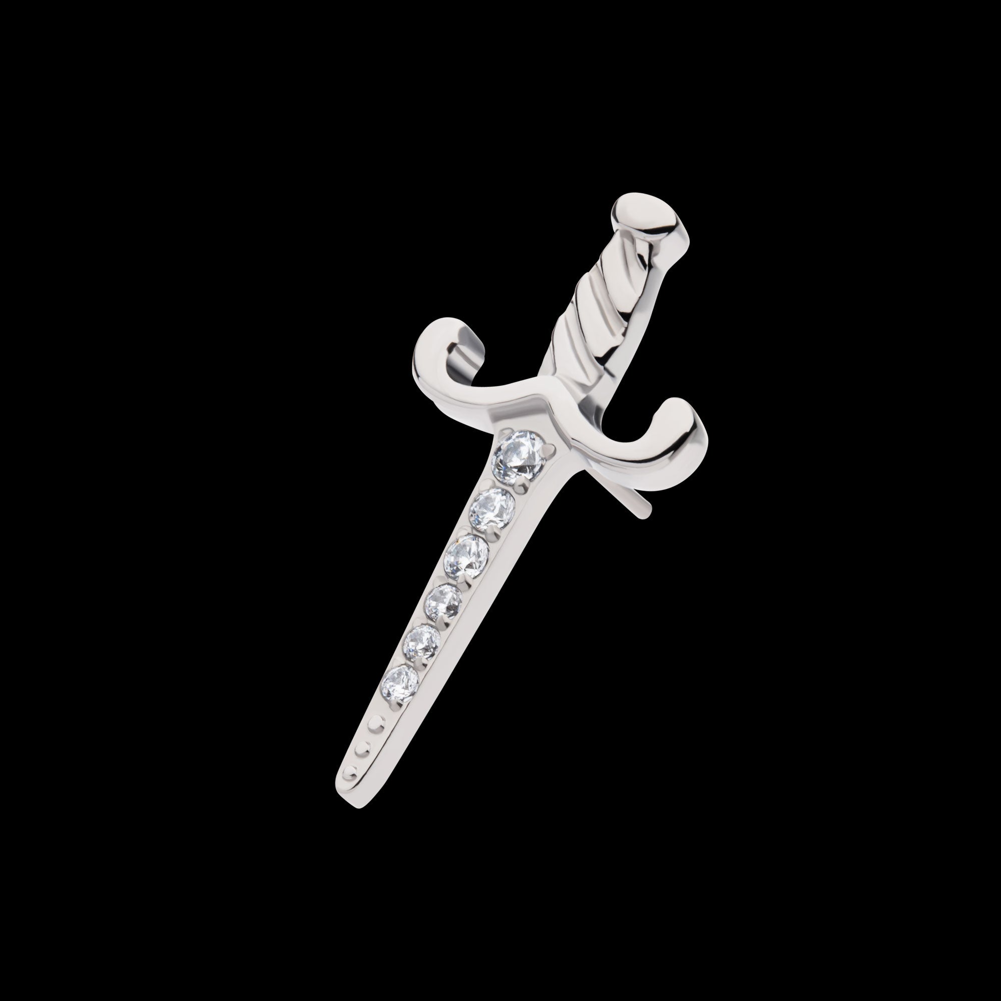 Dagger with 6-Gem Blade Flatback Stud Earring / Nosering - Gem in Titanium