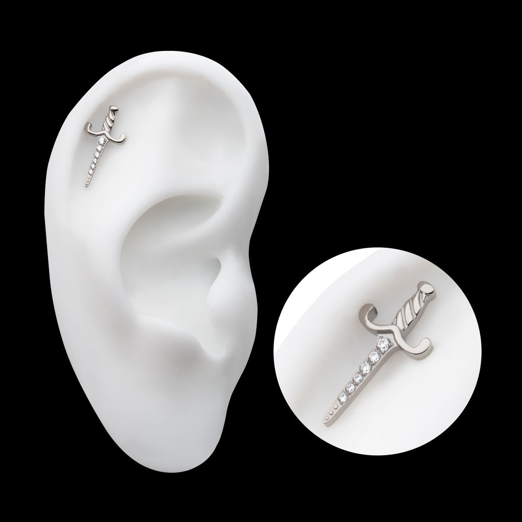 Dagger with 6-Gem Blade Flatback Stud Earring / Nosering - Gem in Titanium