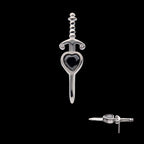 Dagger with Bezel Set Black Heart Gem Flatback Stud Earring / Nosering - Gem in Titanium