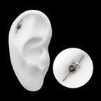 Dagger with Bezel Set Black Heart Gem Flatback Stud Earring / Nosering - Gem in Titanium