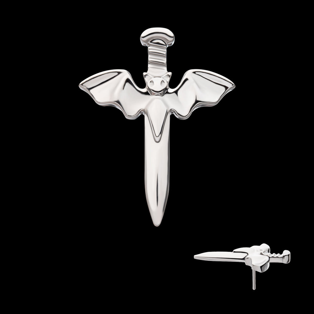 Dagger with Flying Bat Flatback Stud Earring / Nosering - Titanium